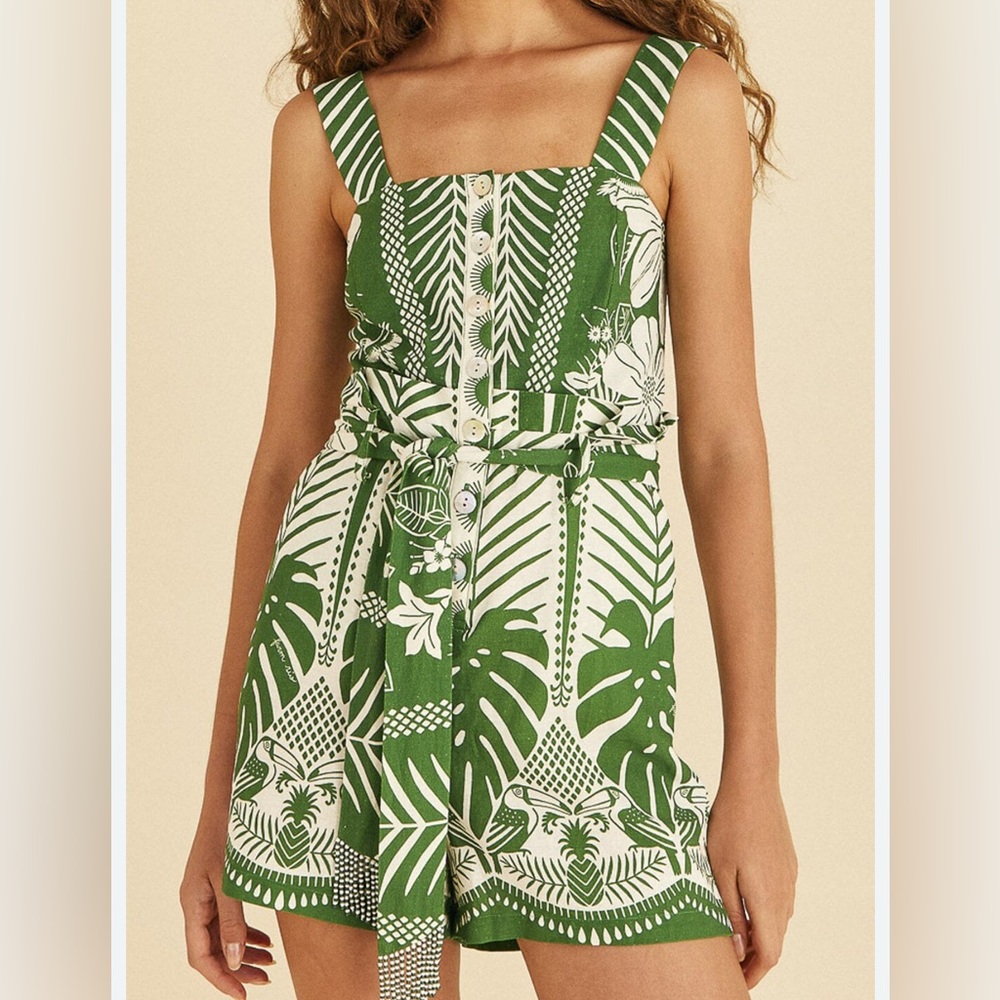 Farm Rio Off-White Macaw Elegance Romper Medium NWT